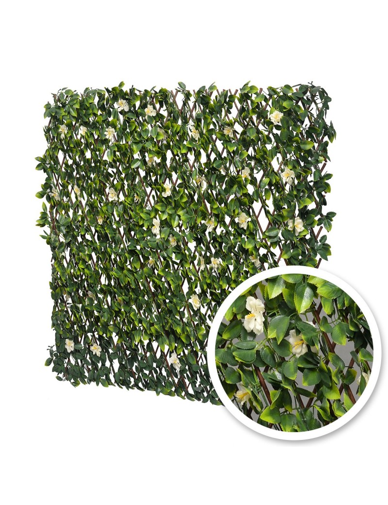 Treillis extensible synthétique en osier naturel modèle fleurs de jasmin Treillis extensible synthétique en osier naturel modèle fleurs de jasmin